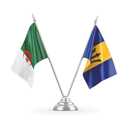 Barbados and Algeria table flags isolated on white 3D rendering 