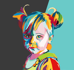 wpap style vector artistic portrait of a little girl
