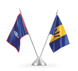 Barbados and Guam table flags isolated on white 3D rendering