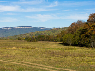 Foothill landscape on a Sunny autumn day, a place to relax and walk in nature.