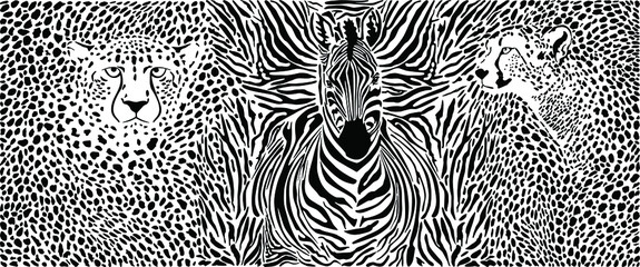 Cheetahs and Zebra and pattern background - 402349256