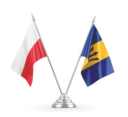 Barbados and Poland table flags isolated on white 3D rendering