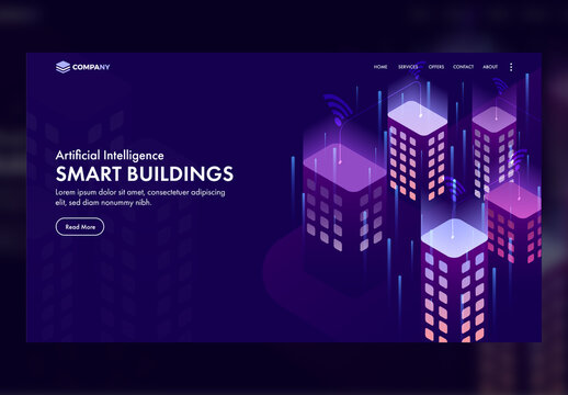Website Landing Page with Isometric Smart Buildings