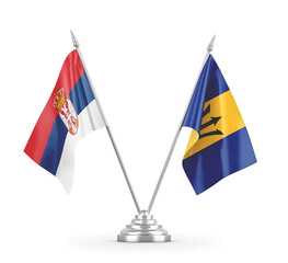 Barbados and Serbia table flags isolated on white 3D rendering