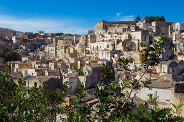 Fototapeta na wymiar Beautiful view of the ancient city of Matera in the southern Italy. unesco heritage and European capital 2018. Basilicata, Italy.