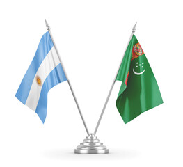 Turkmenistan and Argentina table flags isolated on white 3D rendering 