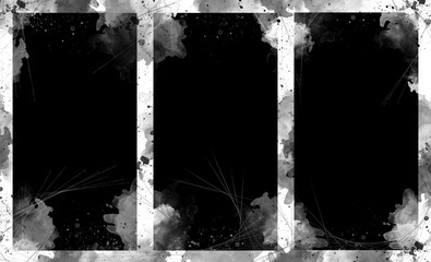 Three black vertical borders templates, abstract grunge white paint.