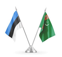 Turkmenistan and Estonia table flags isolated on white 3D rendering
