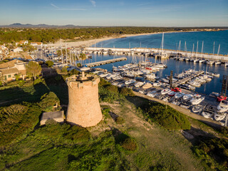 Sa Rapita tower, 1595, Sa Rapita beach, Campos del Puerto, Mallorca, Balearic Islands, Spain
