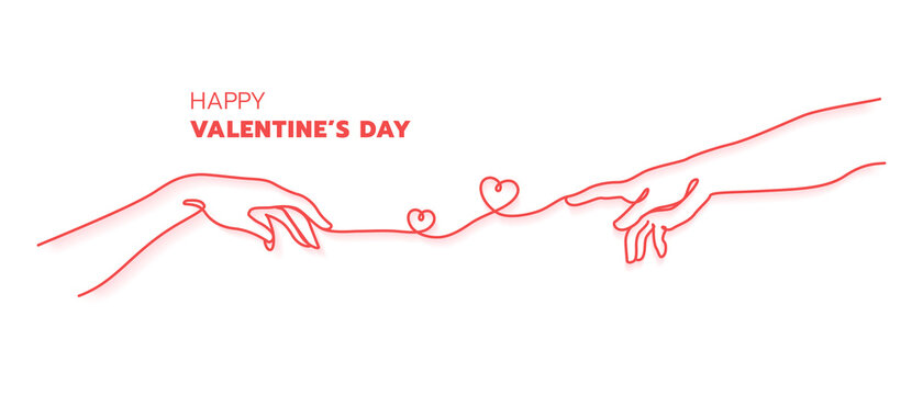 Happy Valentine's Day With Two Hands Of Adam Red Thread Concept Vector Illustration