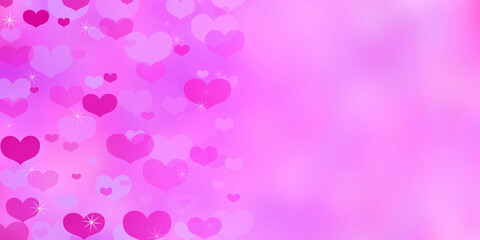 Pink background with hearts and sparkles. Romantic Valentine's Day banner.