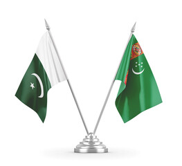 Turkmenistan and Pakistan table flags isolated on white 3D rendering