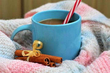 cup of hot coffee and cinnamon
