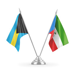 Equatorial Guinea and Bahamas table flags isolated on white 3D rendering 