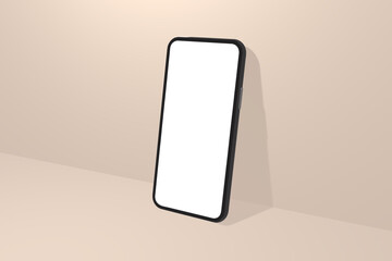 Realistic Smartphone Mockup On Set Sail Champagne Background 3D Mobile Phone With Blank White Screen.