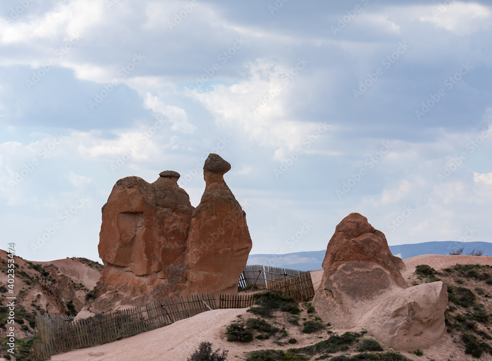 Wall mural turkey, cappadocia, göreme - 25 april 2019 - particular rocky conformation in cappadocia