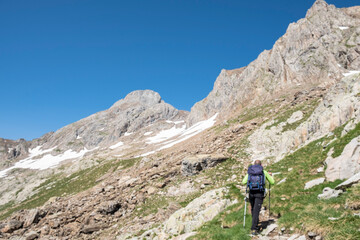 Fototapeta na wymiar ascent to Argualas peak, Pyrenean mountain range, Huesca, Spain