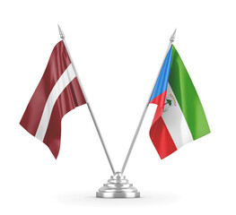 Equatorial Guinea and Latvia table flags isolated on white 3D rendering