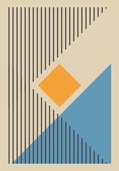 Obraz premium Minimal 20s geometric design poster, vector template with squares and stripes, modern hipster style. Wall decoration. Art print.
