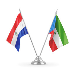 Equatorial Guinea and Paraguay table flags isolated on white 3D rendering