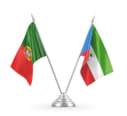 Equatorial Guinea and Portugal table flags isolated on white 3D rendering