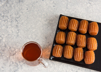 Traditional Turkish Dessert tulumba with Turkish tea..