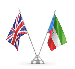 Equatorial Guinea and United Kingdom table flags isolated on white 3D rendering