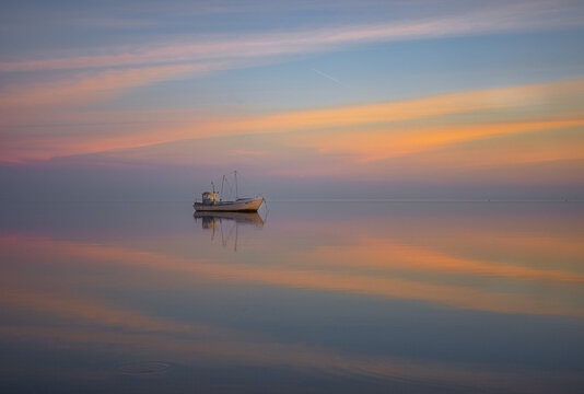 boat at sunset