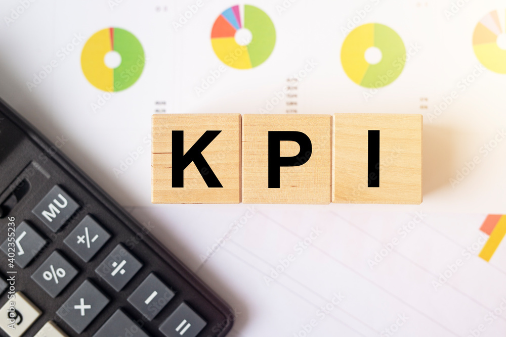 Poster kpi word on cubes. key performance indicator