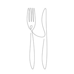 Fork and knife line drawing, vector illustration