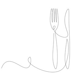 Fork and knife line drawing, vector illustration