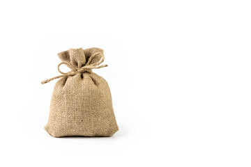 Burlap bag isolated on a white background. Empty space for insertion.