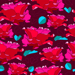 Floral seamless pattern. Vector background with flowers. Hand drawn artwork for textiles, fabrics, souvenirs, packaging and greeting cards.