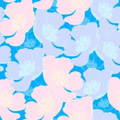 Seamless pattern with flowers. Hand drawn floral background. Artwork for textiles, fabrics, souvenirs, packaging and greeting cards.