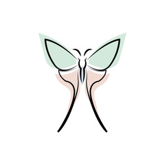 Beauty Flying Butterfly Logo with simple minimalist line art monoline style