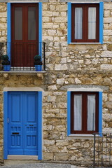 Fototapeta na wymiar Blue windows and doors