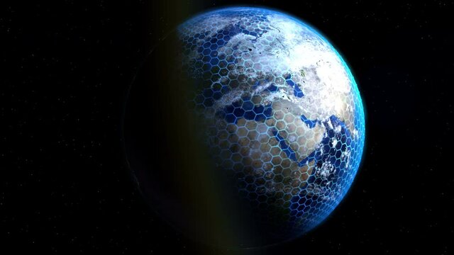 Erde vom Weltall mit Schutznetz