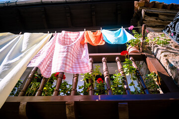 many clothes drying in the sun