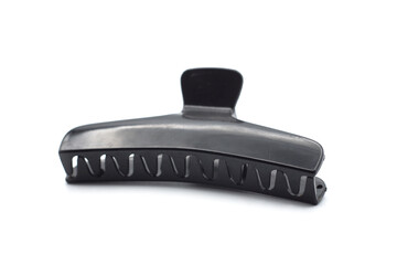 Closeup of black hairclip on white background