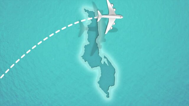 Travel Discover Visit Malawi Airplane Flying over Malawi Map 4K Motion Graphics Animation.