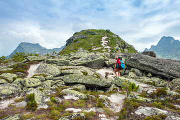 Fototapeta premium Taiga. Siberia. Foot crossing over the pass.