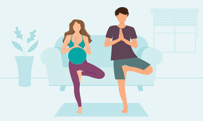 Obraz premium Couple doing yoga at home
