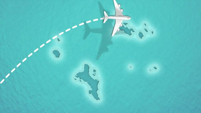 Travel Discover Visit Sey Chelles Airplane Flying over Sey Chelles Map 4K Motion Graphics Animation.