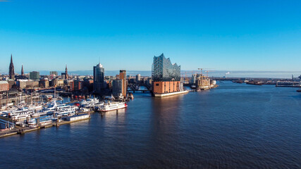 Hamburg harbour on a sunny day - aerial view - travel photography