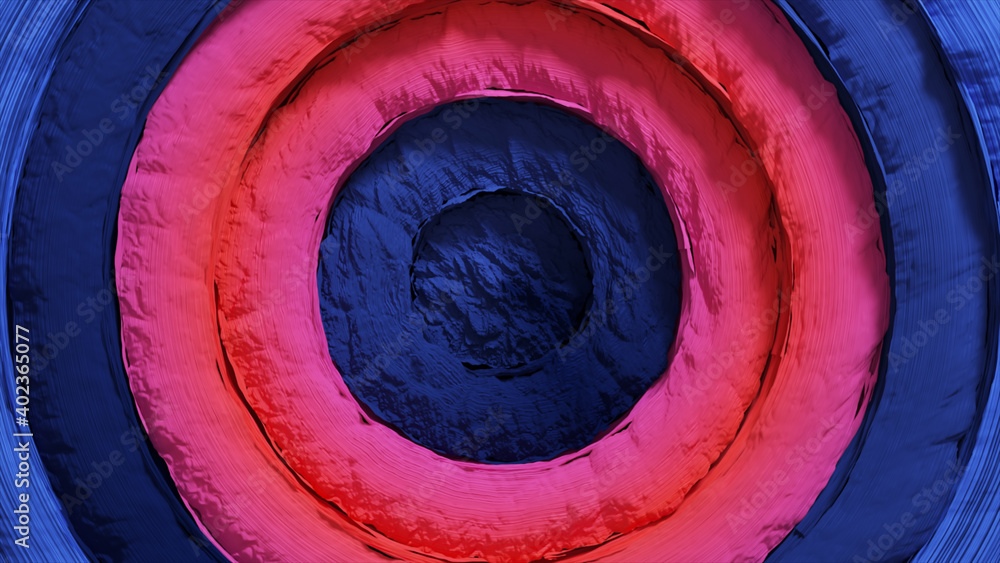 Poster abstract pattern of colorful circles with offset effect. red blue rings. abstract creative backgroun