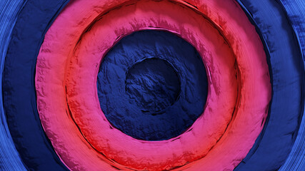 Abstract pattern of colorful circles with offset effect. Red blue rings. Abstract creative...
