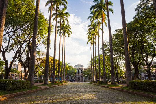 Pra&ccedil;a da Liberdade (Liberty Square) alameda with the Government Palace in the fund, Belo Horizonte, Brazil