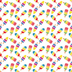 Hand drawn ice cream watercolor seamless pattern on white background