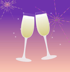 Champagne Glasses With Fireworks Background