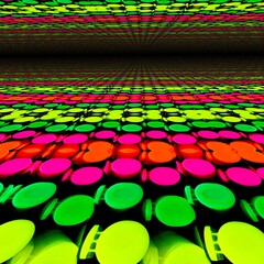 Fototapeta premium patterns and designs from vividly coloured pen tops in green yellow and pink infinity surface view